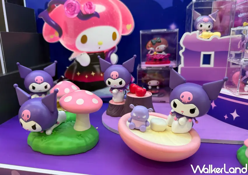 ▲北車三麗鷗快閃店！整面牆擺滿各個三麗鷗角色的盲抽公仔，包括Hello Kitty、酷洛米、人魚漢頓等。(攝影：鄭亦庭)