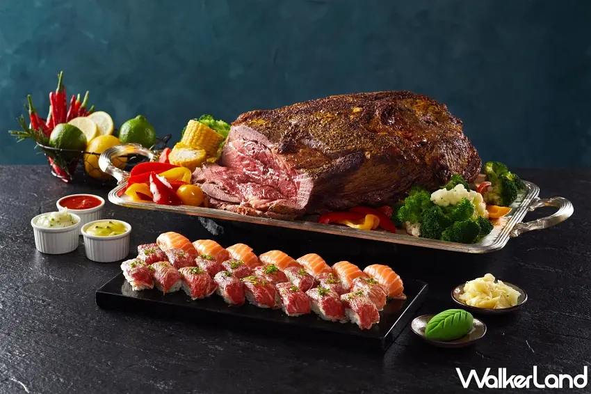 ▲「爐烤和牛」分切時香氣四溢、鮮嫩多汁;「炙燒和牛握壽司」以焦香油脂搭配酸甜醋飯,層次鮮明又完美交融。圖/50樓Café提供;窩客島編輯李維唐整理