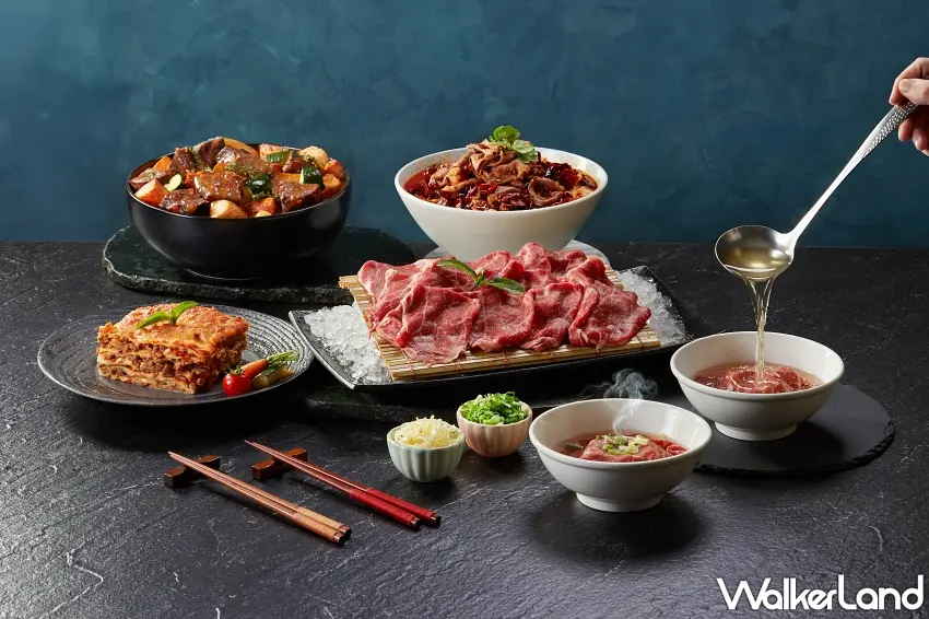 ▲現沖和牛肉湯、川味水煮和牛、和牛千層麵、慢燉和牛頰奶油洋芋等各式中西美食澎湃上桌,打造頂級和牛饗宴。圖/50樓Café提供;窩客島編輯李維唐整理