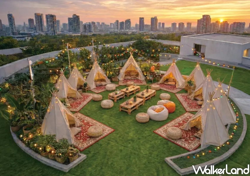 ▲八樓天際營地Sky Camp位於台中漢神洲際頂樓,提供城市高空露營場域,是北屯區最Chill的網美打卡聚點。