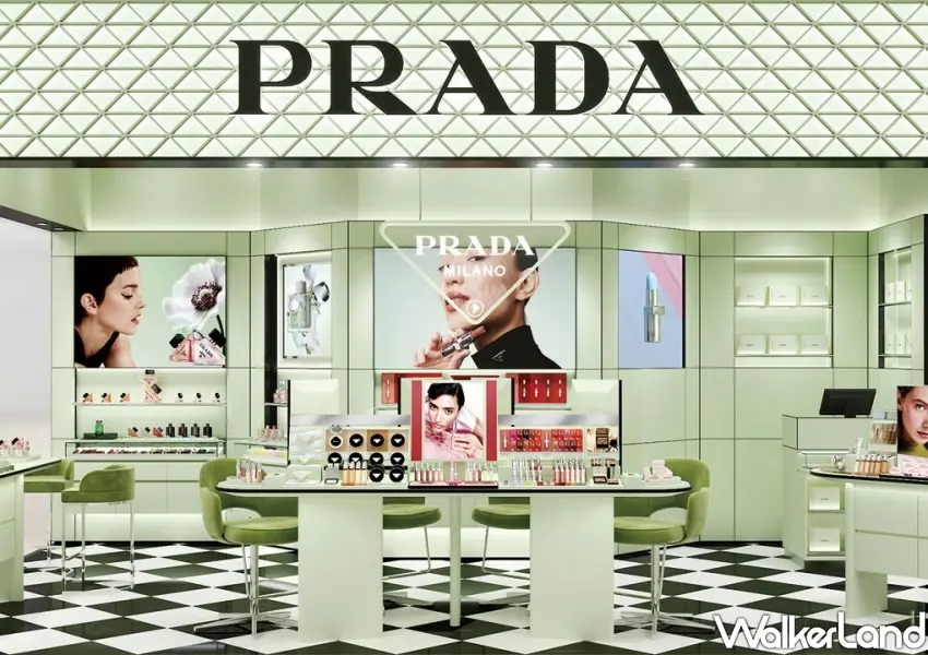 ▲全台首家Prada Beauty精品美妝櫃位正式登場,以經典薄荷綠店裝結合前衛彩妝系列,定義台中美妝時尚新高度。