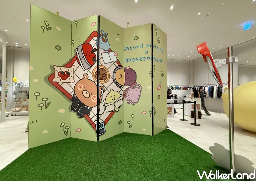 ▲微風南山Second Morning快閃店！Second Morning大型打卡牆有餐主題必拍。(攝影：鄭亦庭)
