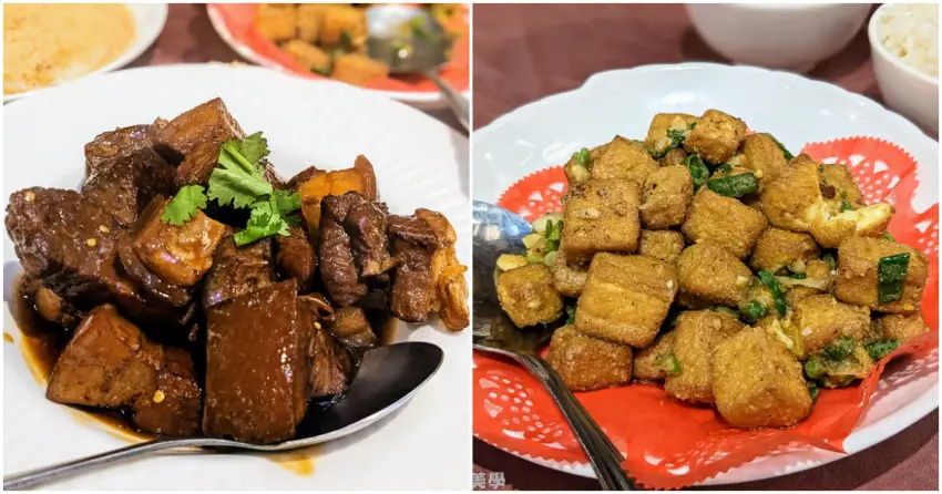 ▲「風城之月懷舊餐廳」的餐點主打經典台菜，像是金沙豆腐、紹興紅燒肉等都相當入味，大人小孩都會喜歡。