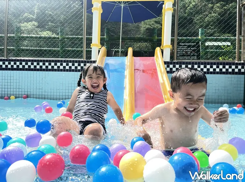 ▲專為幼童設計的繽紛大型浮具與戲水設施，為谷關的泡湯之旅增添更多歡樂笑聲。圖／統一渡假村提供；窩客島整理