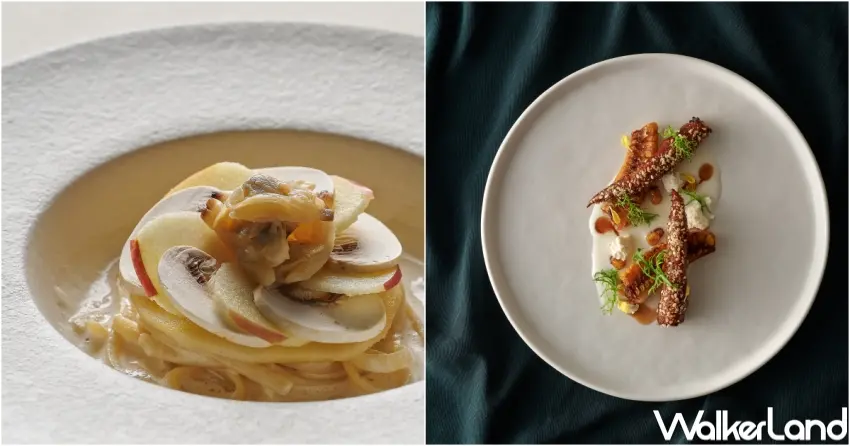 ▲嵩 sung 主打「海霧柚香昆布奶油蛤蠣義大利麵」與「烤烤蘋果雞湯白醬時蔬義大利麵」,呈現嵩 sung 細緻風味設計。(攝影:張人尹)