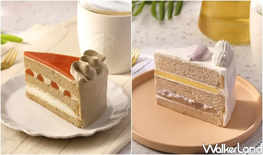 ▲星巴克下午茶首選。左為香檸紅心芭樂戚風蛋糕，細緻紅茶奶霜與紅心芭樂果香交織。右為香芋布蕾蛋糕，綿密芋泥結合柔滑布蕾。