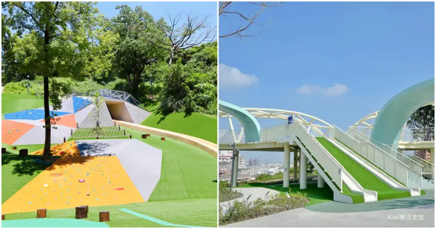 ▲文山森林公園「趣探險之丘」的超長溜滑梯、彰化八卦山天空遊戲場皆依山勢地形打造,滑行過程刺激有趣,還能一邊欣賞周圍綠意地景,視野開闊又好拍。