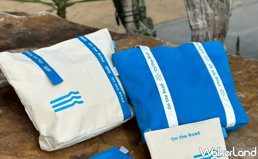 ▲理想大地在台中旅展除了推出住宿優惠外，另外特別推出一系列質感周邊，如水岸大帆布袋與精緻拉鍊袋，現場購買皆享有8折優惠 。 圖／花蓮理想大地渡假飯店提供；窩客島編輯李維唐整理