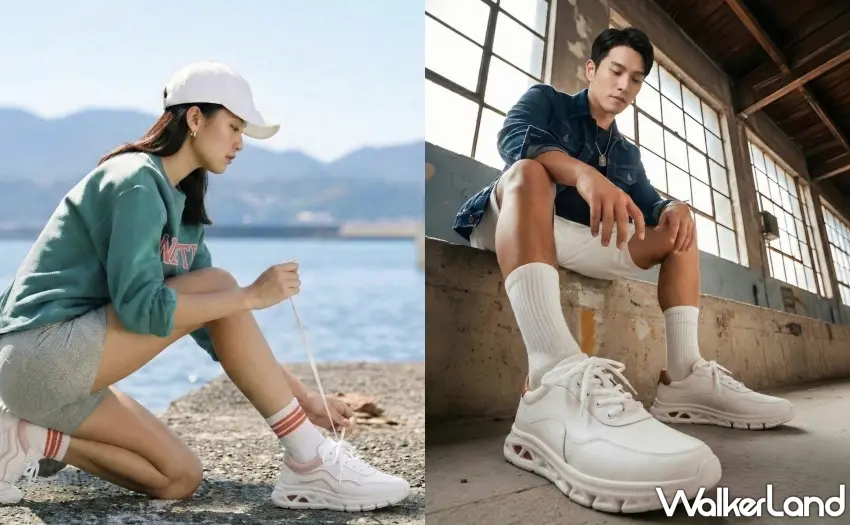 ▲展現機能與時尚的完美結合，休閒運動鞋無論在戶外海邊或工業風室內都能輕鬆駕馭。 圖／ASO阿瘦皮鞋提供；窩客島整理