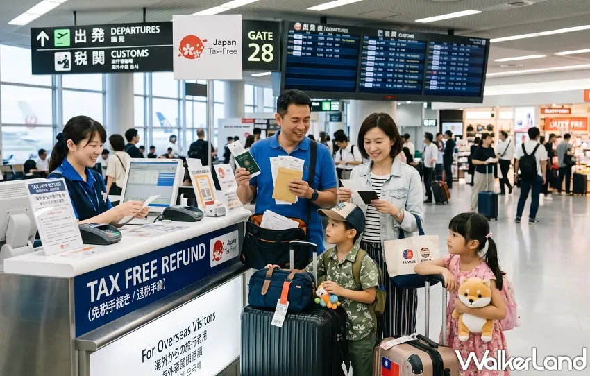 ▲一家大小在機場辦理退稅手續,準備開心展開旅程。 / 圖:AI生成、窩客島整理