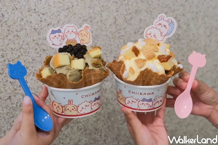 ▲COLD STONE吉伊卡哇聯名推出專屬紙杯與角色造型湯匙及插卡,兩款口味對應不同角色設計,提升整體收藏完整度。(攝影:張人尹)