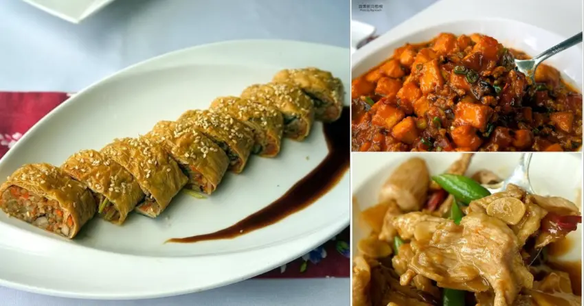 ▲「新月梧桐」菜色豐富多元，融合中式、客家與台式風味，煙燻腐衣捲、脆瓜松阪豬等料理層次鮮明，道道都讓人驚艷。