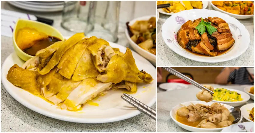 ▲「穎川美食館」主打道地客家料理，菜色樸實卻份量十足，白斬土雞、薑絲大腸等經典菜餚都是饕客必點。