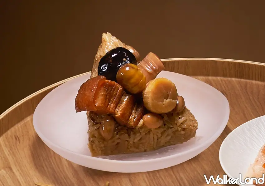 ▲招牌干貝滷肉粽嚴選北海道SA級干貝與豐腴五花肉，50道工序鎖住經典台味記憶。