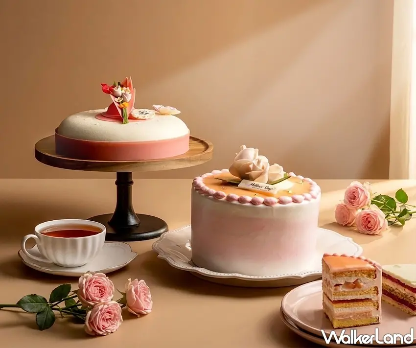 ▲日日烘焙坊推出母親節蛋糕「花語之約」（左）與「溫柔時光」（右），以女王花境為靈感，傳遞最甜蜜的感謝心意。 圖／台北漢來大飯店提供；窩客島編輯李維唐整理