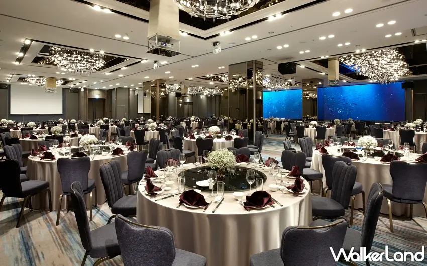 ▲COZZI Blu和逸飯店‧桃園館「謝師恩‧逸鵬程」專案，以海洋系美學宴會空間結合星級圓桌佳餚，為師生打造充滿儀式感的畢業慶典。圖／COZZI Blu和逸飯店‧桃園館提供；窩客島編輯李維唐整理