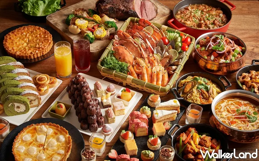 ▲彩匯自助餐廳提供豐盛的中西日式美饌、泰印料理以及神戶精緻甜點，並於母親節檔期特別加開午間兩輪用餐時段 。圖／台北美福大飯店提供；窩客島編輯李維唐整理