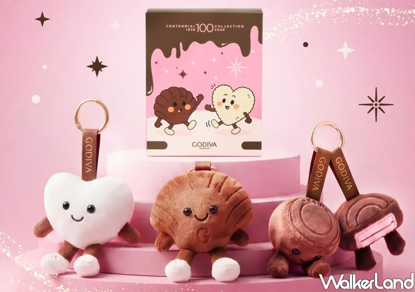 ▲GODIVA百週年限定絨毛吊飾盲盒，將經典巧克力擬人化推出三款Q版角色，只送不賣。