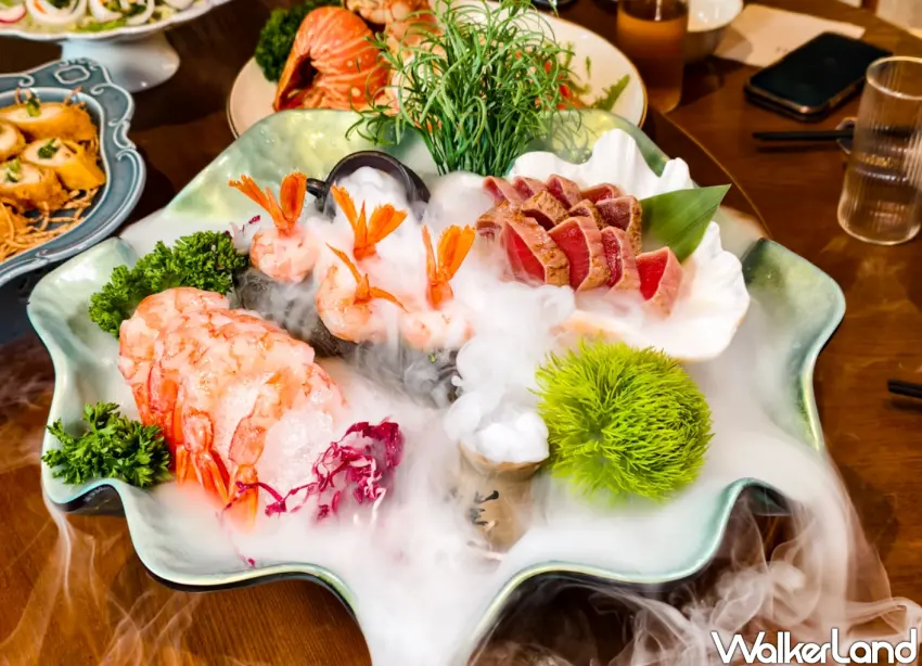 ▲「冰鮮魚生盤」尤為吸睛，大器擺盤結合冰鎮呈現手法，不僅視覺震撼，也突顯食材新鮮度。（美食好芃友提供）