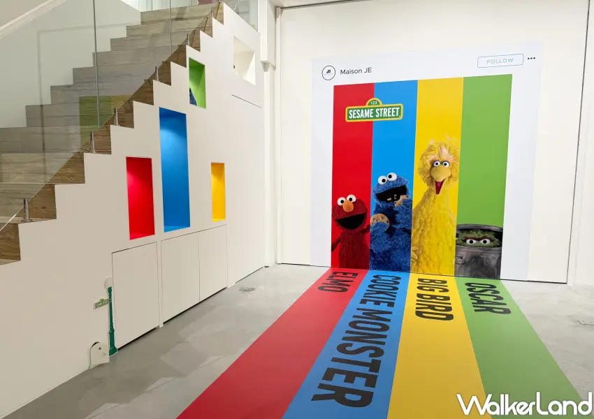 ▲台北芝麻街展覽必拍！必拍芝麻街角色主題打卡牆，可以與Elmo、Cookie Monster、Big Bird、Oscar合影。(攝影：鄭亦庭)