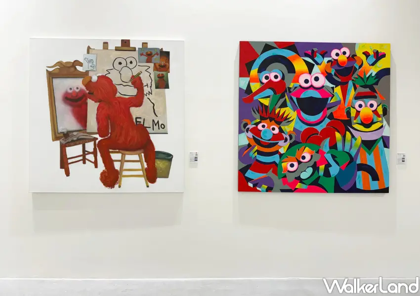 ▲台北芝麻街特展集結24位來自全球的當代藝術家，創作進行角色二創作品。(攝影：鄭亦庭)