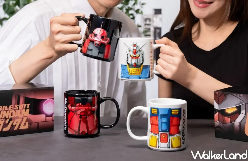 ▲台灣麥當勞5月6日起推出鋼彈雙機體馬克杯組，一組包含RX-78-2鋼彈與夏亞專用薩克雙設計。