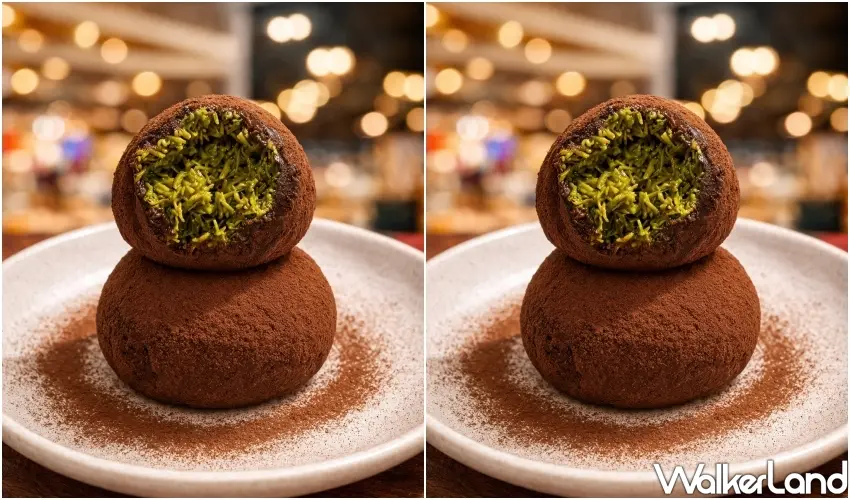 ▲MASAY快閃店獨家杜拜巧克力Q球，濃郁可可與開心果香完美融合。