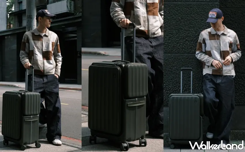▲CROWN WAVE 行李箱具備極高辨識度的側邊磁吸口袋設計，讓護照、耳機等高頻小物能隨手收納，展現俐落時髦的都會生活態度。圖／CROWN提供；窩客島整理