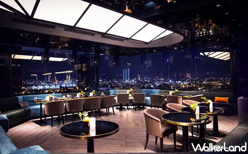 ▲台北萬豪酒店 20 樓高空景觀餐廳 INGE'S Bar & Grill 餐廳內景，擁 270 度環景視野。圖／台北萬豪酒店提供；窩客島編輯李維唐整理