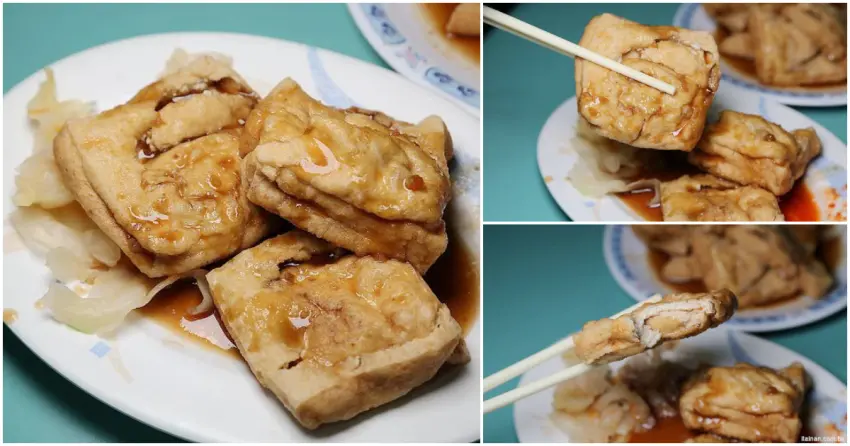 ▲「如意臭豆腐」外皮炸得酥香，咬下去外酥內嫩，搭配泡菜與醬汁絕對是經典吃法。