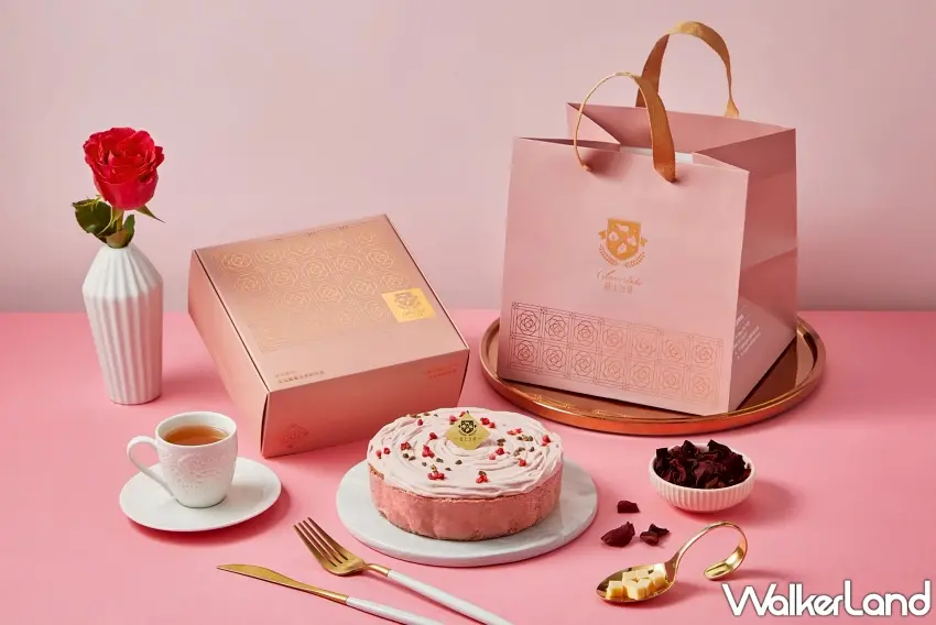 ▲今年母親節限定禮盒以粉嫩玫瑰色為主調，隨蛋糕附贈玫瑰金插牌增添節慶儀式感 。圖／起士公爵提供；窩客島編輯李維唐整理
