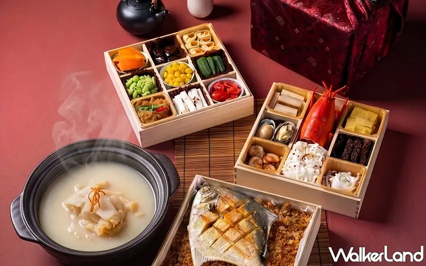 ▲「國賓孝親外帶餐」主打澎湃中式合菜，包含象徵富貴的日本鯧魚米糕與滋補養生的花膠濃湯煲土雞，展現經典粵式煲湯精髓 。圖／國賓大飯店提供；窩客島整理