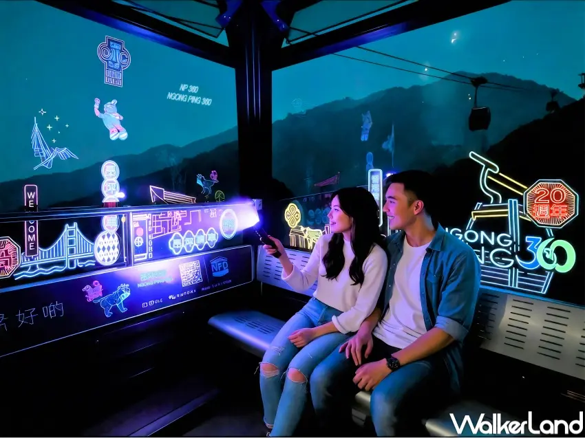 ▲香港昂坪360推出夜間纜車體驗，結合霓虹燈設計與高空視角，打造全新夏季旅遊亮點。