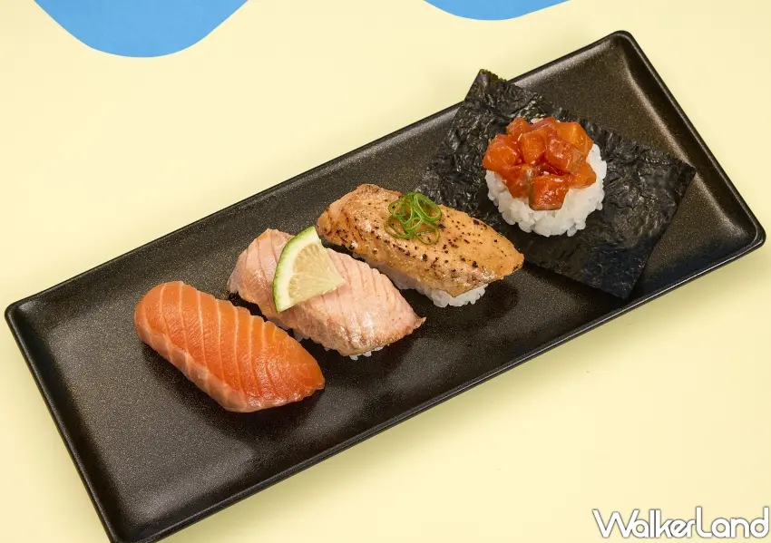 ▲壽司郎聯名限定餐點實拍，嚴選青森縣產鱒鮭拼盤與烤牛肉雙饗讓粉絲大飽口福。