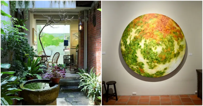 ▲「庶民美術館」將老宅改建，綠意與藝術作品相互交融，靜謐氛圍相當迷人。