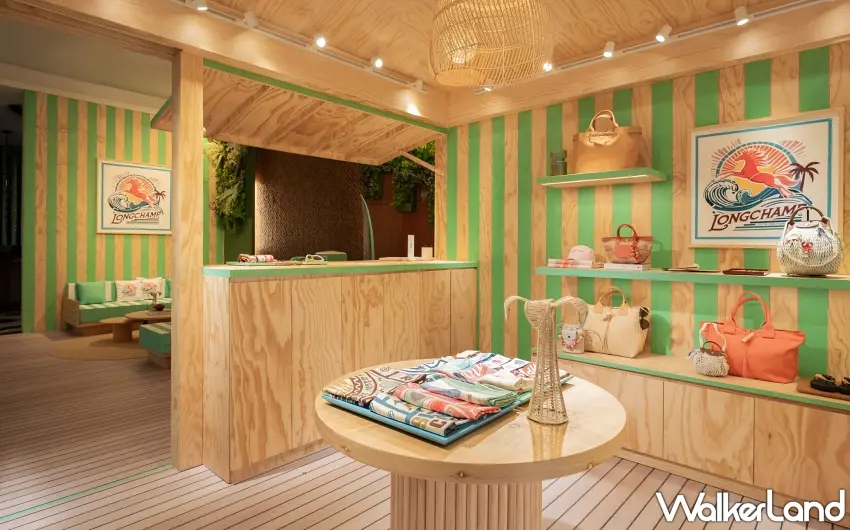 ▲Longchamp 於墾丁凱撒大飯店大廳打造期間限定夏日快閃店及賓客休憩區，透過商品展示與空間設計，讓品牌風格從戶外延伸至室內空間 。 圖／墾丁凱撒提供；窩客島編輯李維唐整理