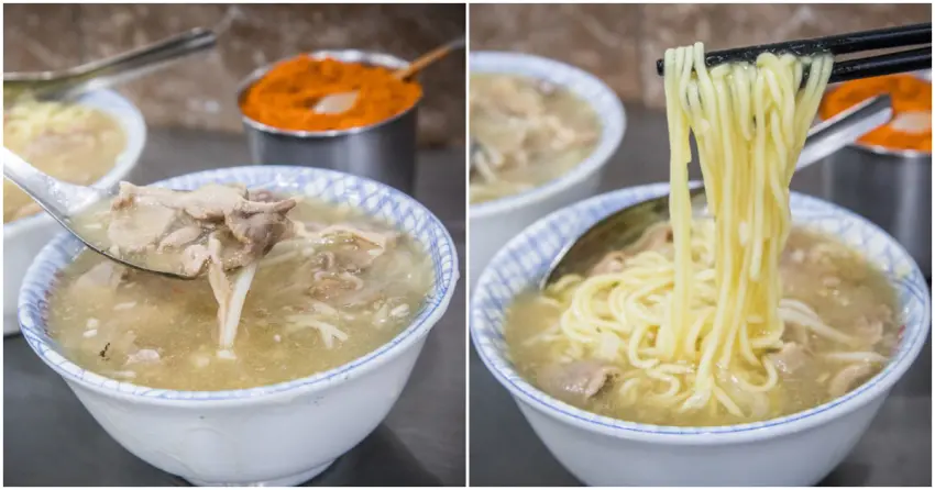 ▲「北港龍門鴨肉羹」是三重超人氣排隊美食，鴨肉給料相當實在，湯頭帶有濃郁蒜香，搭配麵條一起入口特別涮嘴。