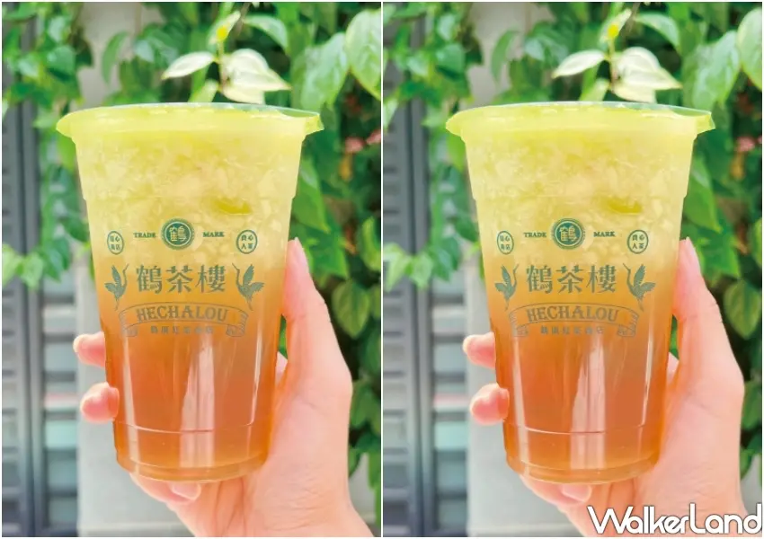 ▲咀嚼系手搖推薦「鶴茶樓」「香瓜金萱青茶」，新鮮香瓜果肉看得見也吃得到，滿滿果香層次豐富，解膩首選。