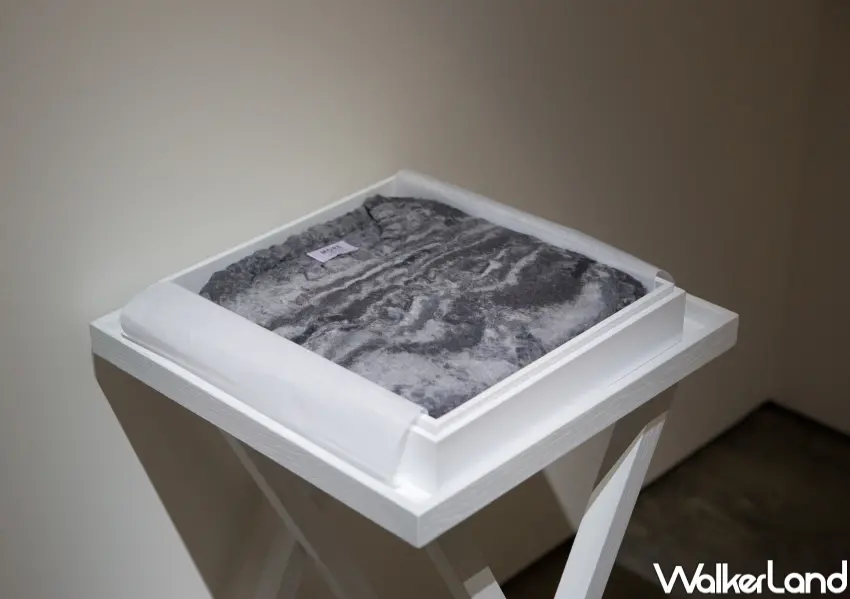 ▲臺北市立美術館「物質世界」特展，何采柔《More》將棉絮轉變為毛衣，以顯現時間痕跡，圖像由臺北市立美術館提供
