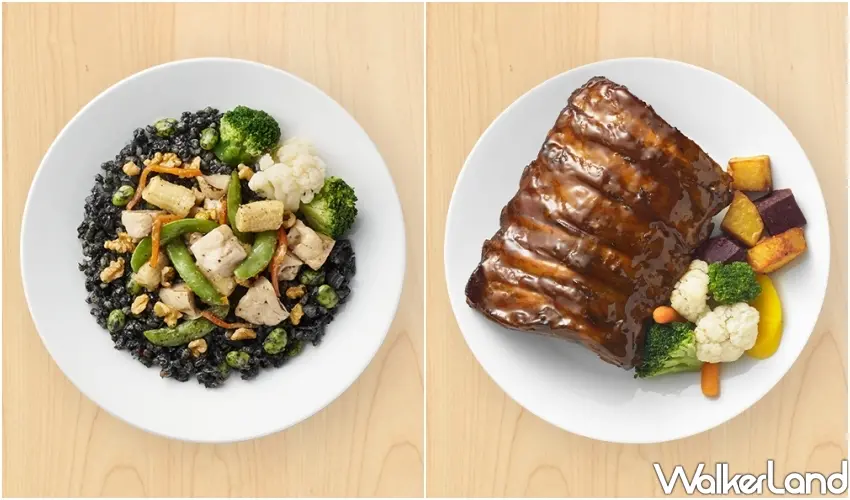 ▲蜂蜜醬烤豬肋排與核桃花椰米燉飯，餐廳人氣主餐限時買一送一。