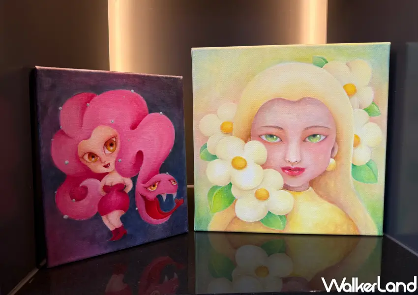 ▲台北時代寓所展覽!藝術家徐乙白展出5幅「動物系列」、「花系列」作品,在溫柔的表象下蘊含豐富的心理層次。(攝影:鄭亦庭)