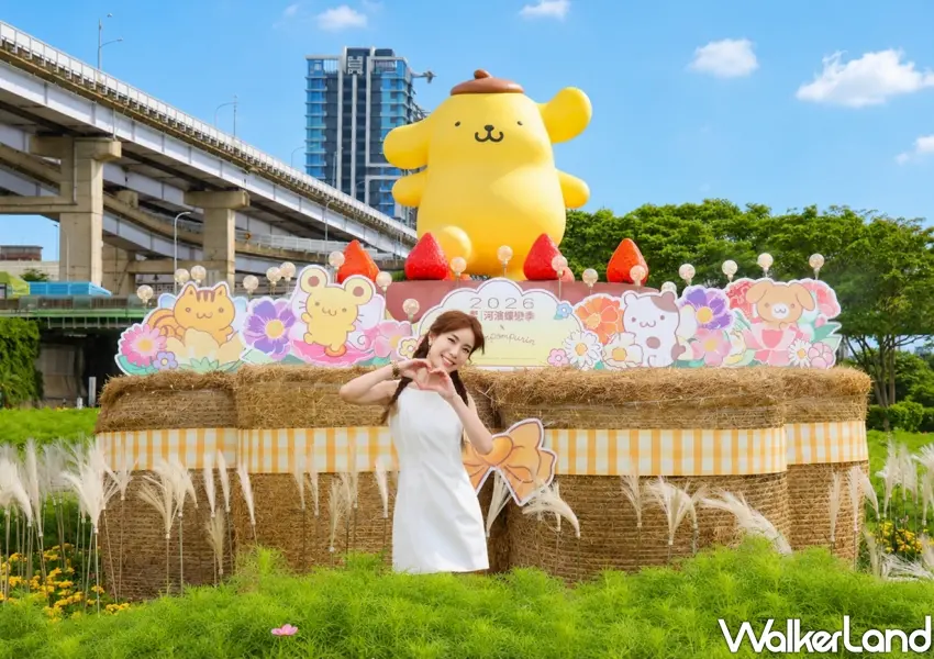 ▲布丁狗坐在巨大蛋糕上方的可愛裝置藝術,成為蝴蝶公園最吸睛的焦點。
