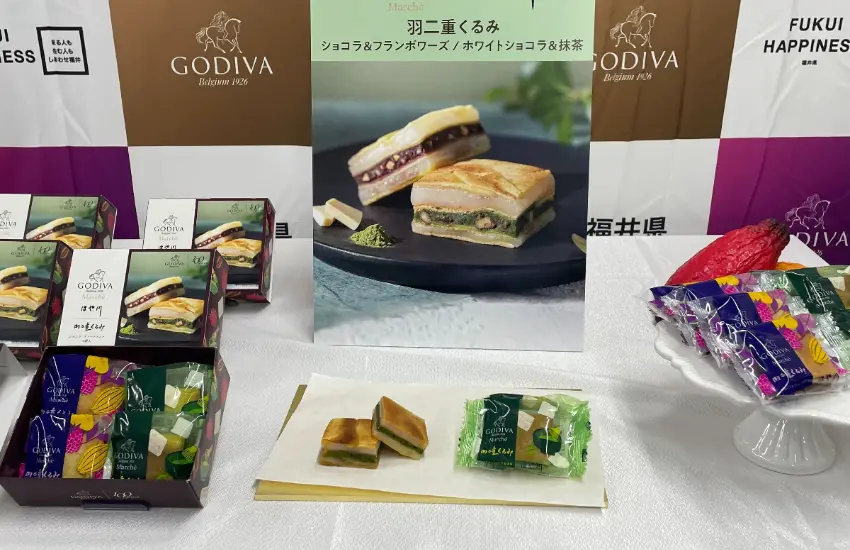 ▲GODIVA攜手福井縣百年老舖はや川,以銘菓「羽二重核桃」為主角打造全新驚喜力作。