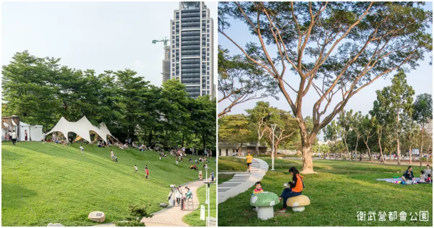 ▲在都市裡也能找到愜意的野餐綠地!大片草坡、共融式遊戲設施與藝文空間場域,都為野餐時光增添不少樂趣。