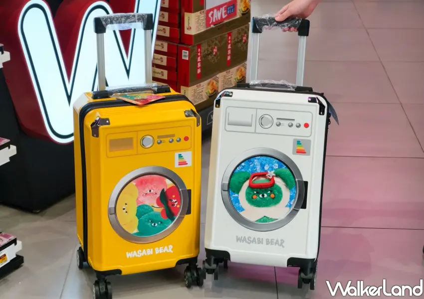 ▲出國就缺這一咖，20吋立體箱體藏著趣味洗衣機造型，「Bear 受矚目行李箱」拉在機場或西門町街頭絕對最吸睛。(攝影：鄭雅之)