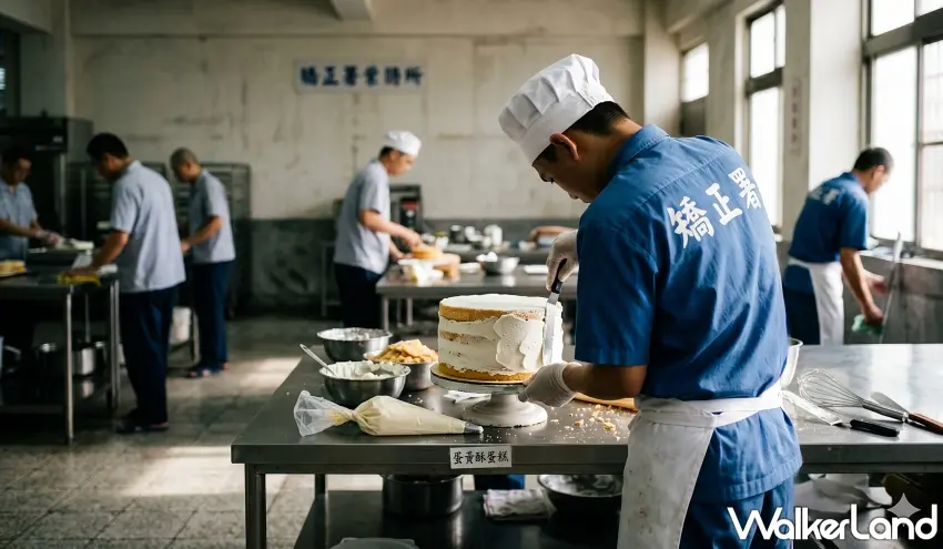 ▲矯正署烘焙工廠內的甜點，都是國家級的嚴格衛生品管與不以營利為目的的紮實用料，也是商品暴紅的關鍵。圖／AI生成；窩客島編輯李維唐整理