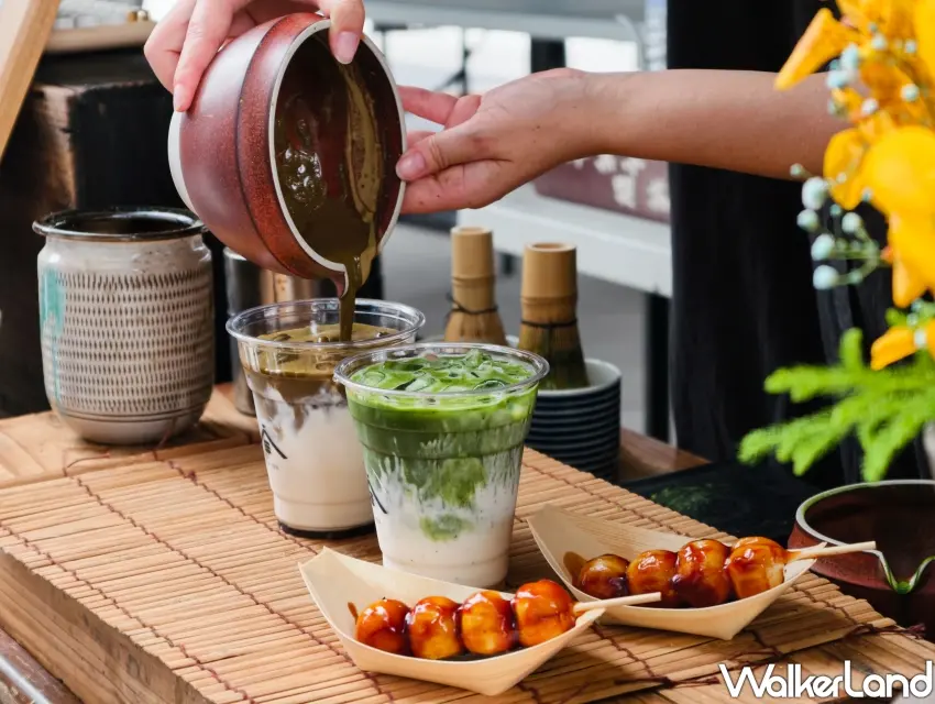 ▲日式抹茶拿鐵與烤糰子點心,讓人在逛市集之餘也能滿足下午茶味蕾。(攝影:鄭雅之)