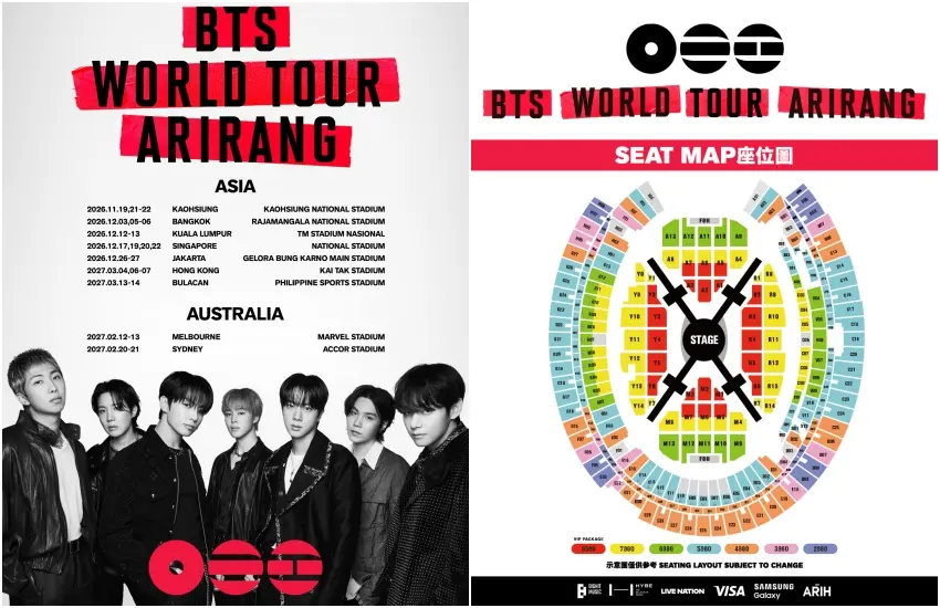 ▲BTS WORLD TOUR 'ARIRANG' 高雄場將於6/2開賣，粉絲也同步討論OREO聯名應援零食。圖／bangtan.official、拓元