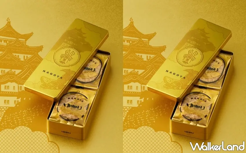 ▲打開閃耀的金色罐蓋,映入眼簾的是印有金色紋章的精緻包裝蝦餅。圖/坂角總本舖提供;窩客島編輯李維唐整理