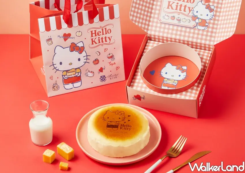 ▲甜點款Hello Kitty乳酪蛋糕開箱,附贈經典紅白條紋造型提袋散發幸福儀式感。